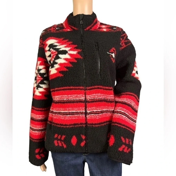Lauren Ralph Lauren Womens Sweater Size XXS Black Red Southwestern Aztec Jacket